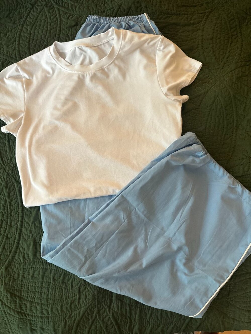 2-PC Casual Set: Light Blue Track Pants NWT & White Short Sleeve Tee NWOT Size M